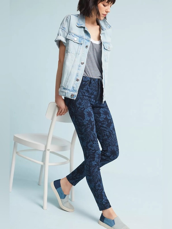 LEVEL 99 Janice Mid Rise Skinny Denim Jeans Floral Jamaica Dark Blue 26 - Picture 2 of 10